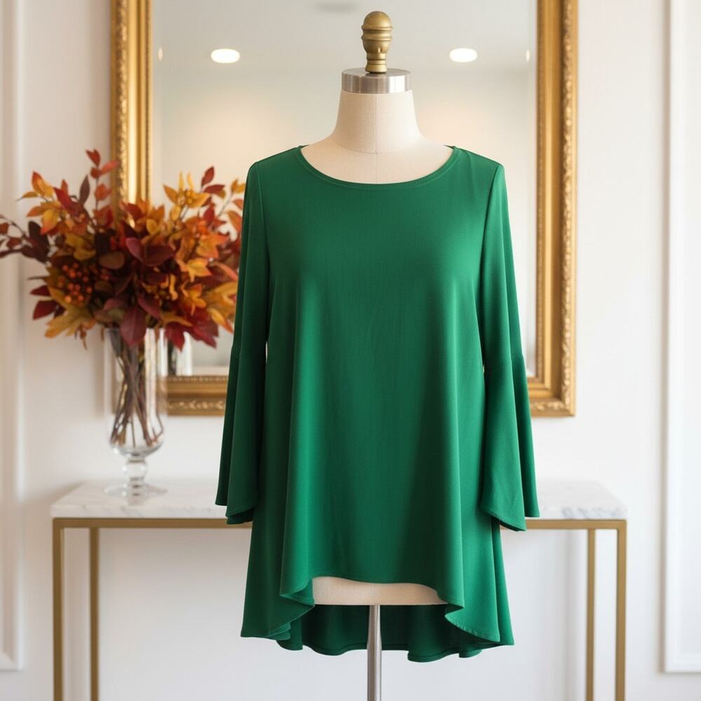 Alfani Women's Green Hi-Low Tunic Top Long Sleeve Size S Elegant Career Wear